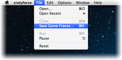 'Save Game Freeze' menu item